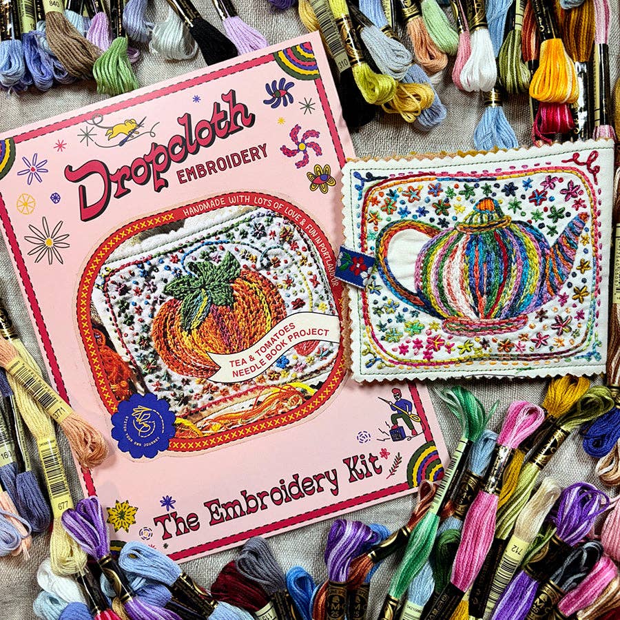 Dropcloth Samplers-Tea & Tomatoes Needlebook Kit-embroidery kit-gather here online