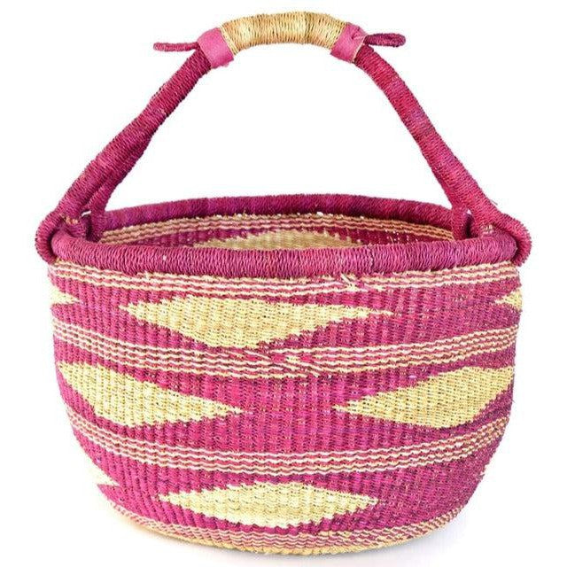 African Modern-Magenta Diamond Handwoven Decorative Bolga Basket-accessory-gather here online