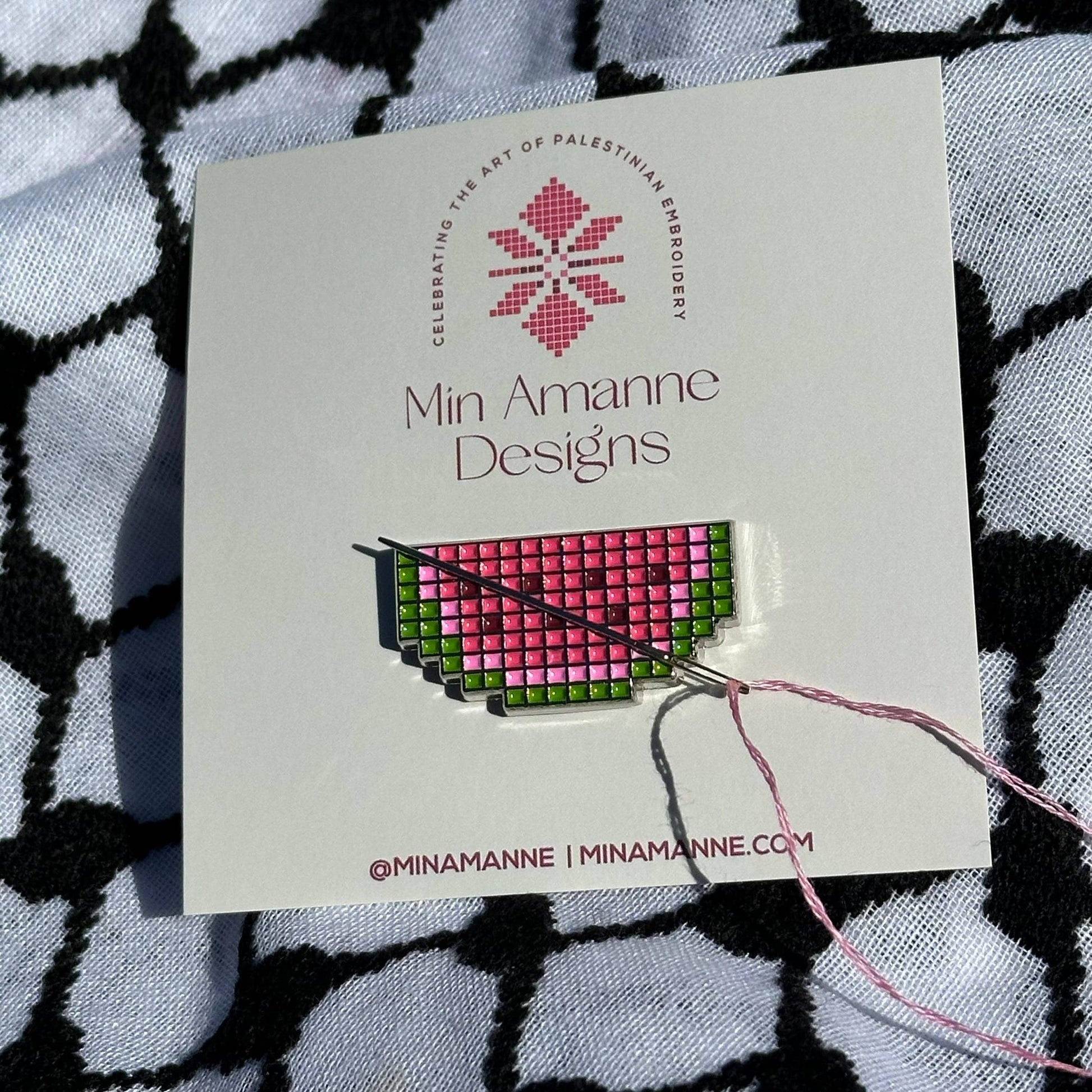 Min Amanne Tatreez Designs-Pink Batikh/Watermelon Needle Minder-embroidery notion-gather here online