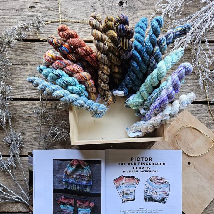 Koigu Wool Designs-Wooden Gift Box Pictor - Hat, Mitts, Cowl Set-yarn-gather here online