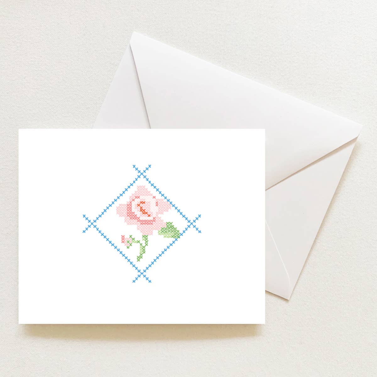 Sara Fitz-Cross-stitch Rose Note Card-greeting card-gather here online