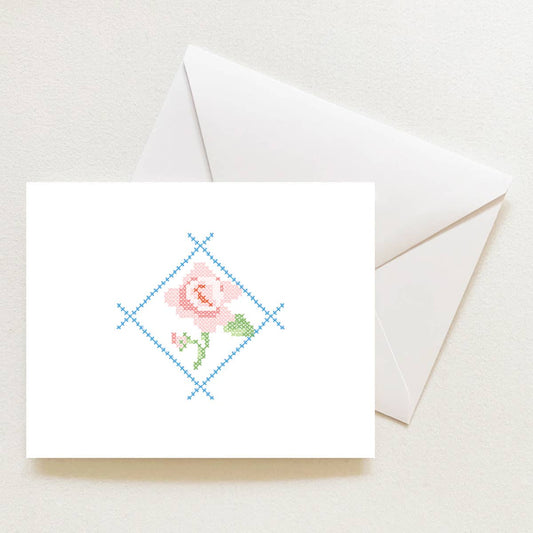 Sara Fitz-Cross-stitch Rose Note Card-greeting card-gather here online