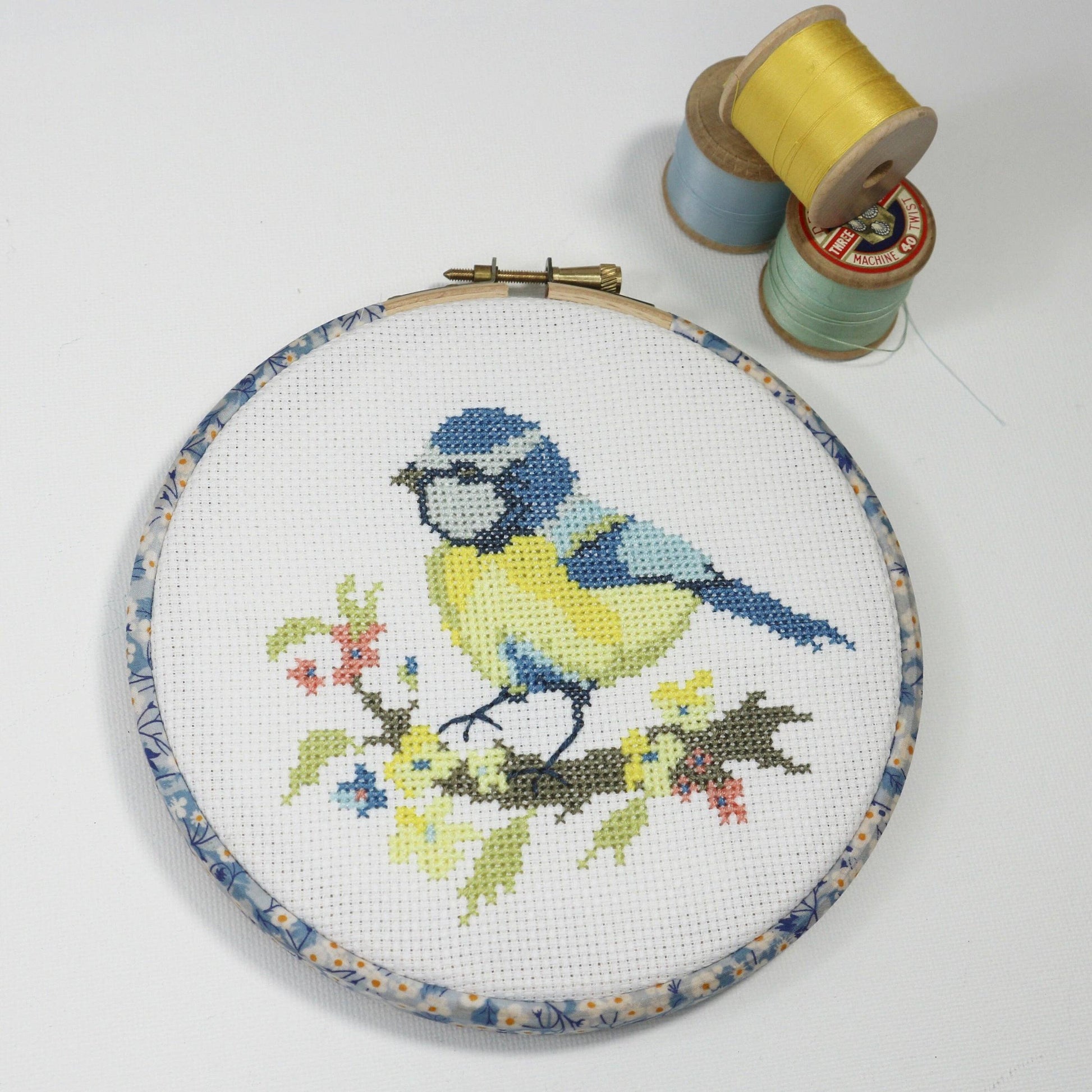 Stitchkits Crafts-Blue Tit With Yellow Blossom Cross Stitch Kit-xstitch kit-gather here online