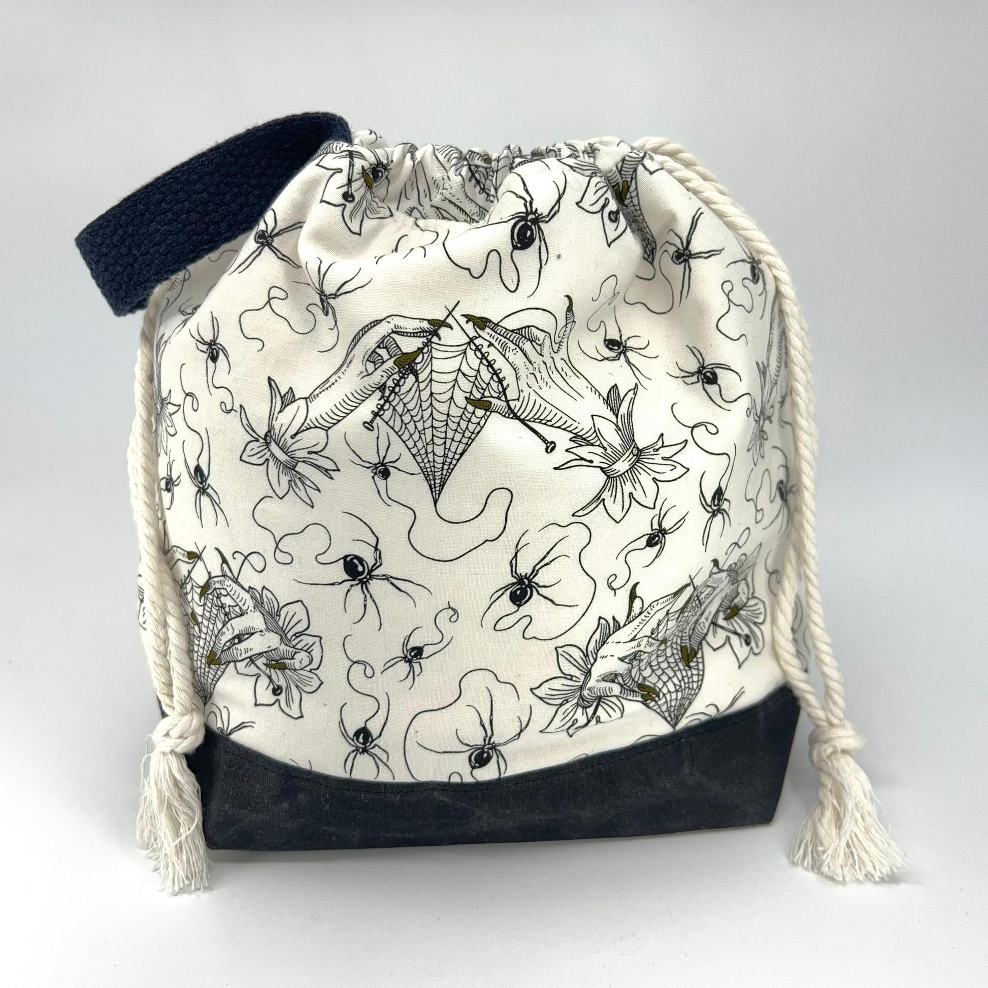 Denise Snow Williams-One of a Kind Spooky Project Bags - October 2026-craft organizer-Medium - Cobweb Knitting w/ Int Zip Pocket & Cotton Handle-gather here online