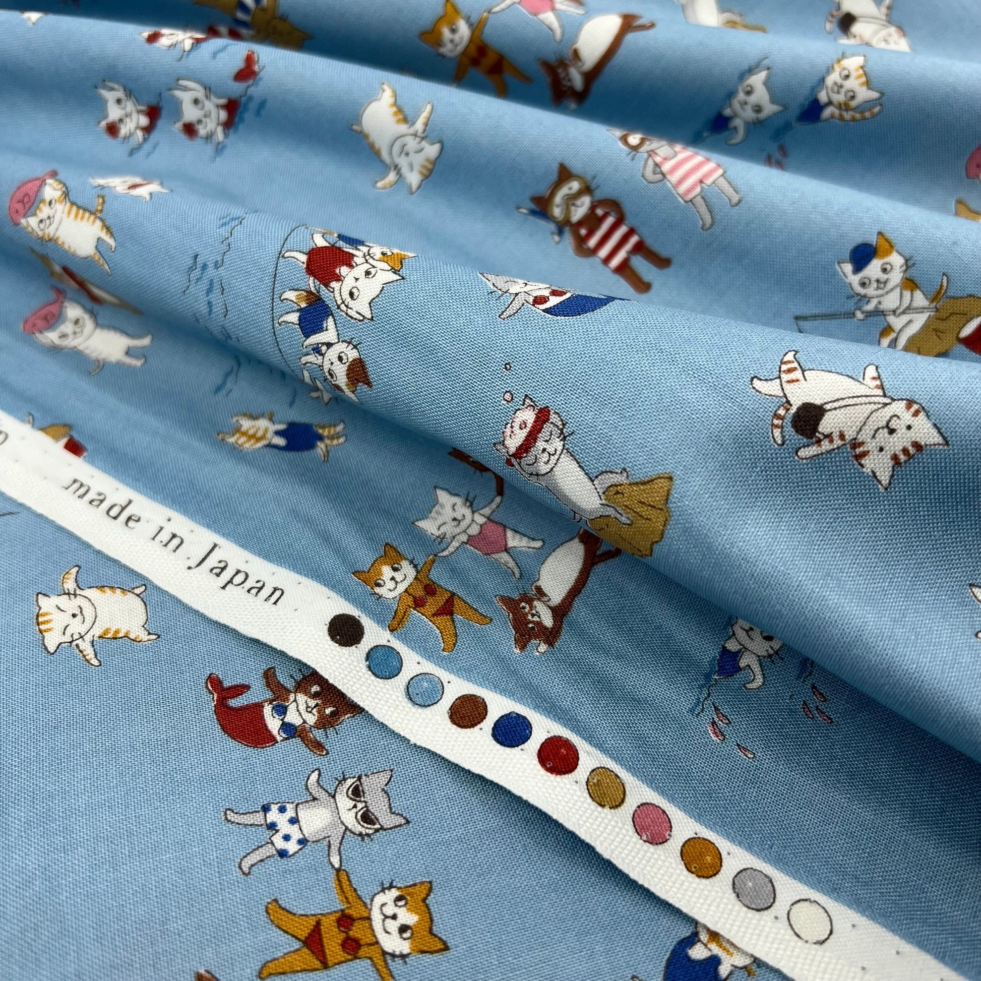 Kokka-Seaside Cats on Sheeting-fabric-gather here online