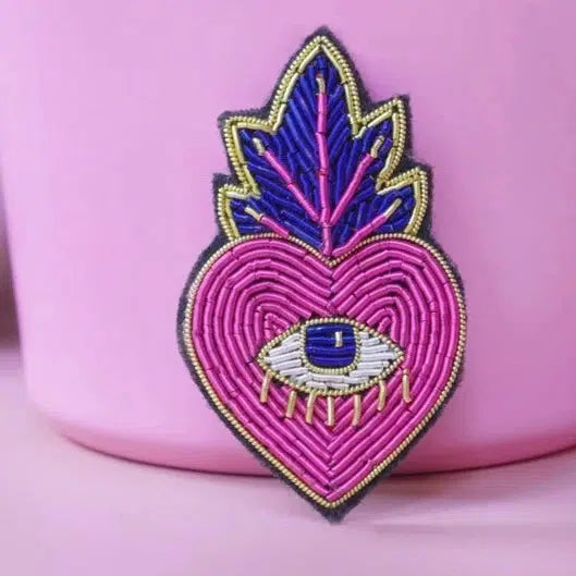 Malicieuse-Ex-Voto Pink Heart Embroidered Pin-accessory-gather here online