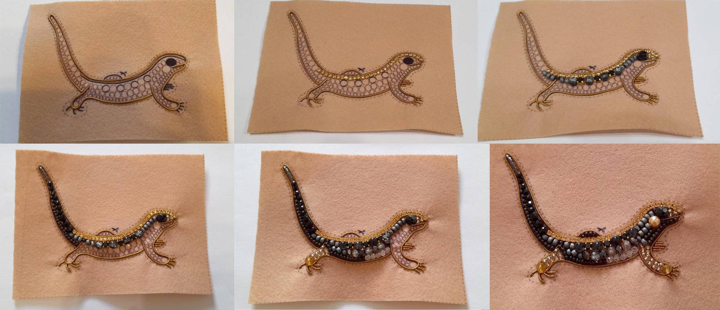 Bead Embroidery Kit: Gecko Brooch DIY Craft, Jewelry Making