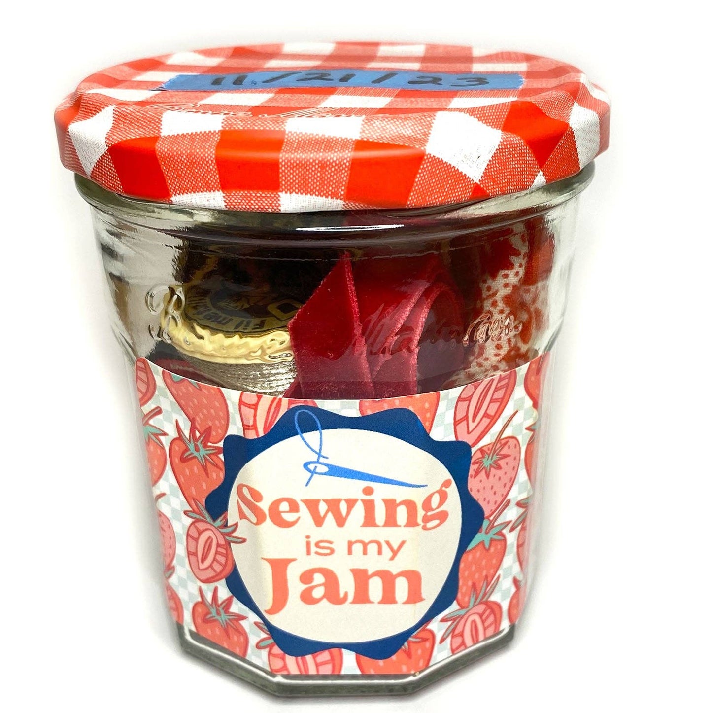 Keller Design Co.-Sewing is My Jam Jar Embroidery Kit - Red Strawberry-embroidery kit-gather here online