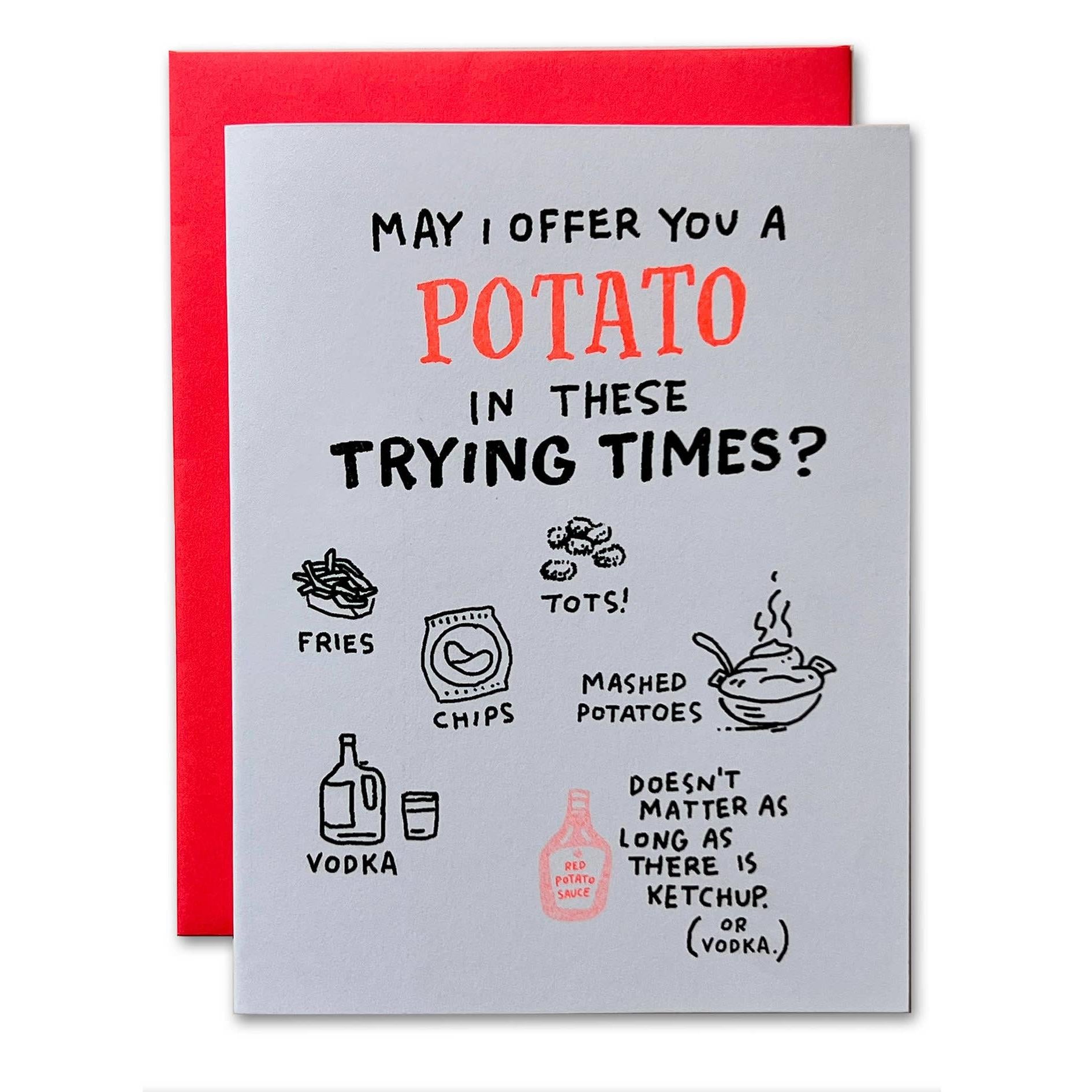 Ladyfingers Letterpress-Potato Trying Times Risograph Greeting Card-greeting card-gather here online