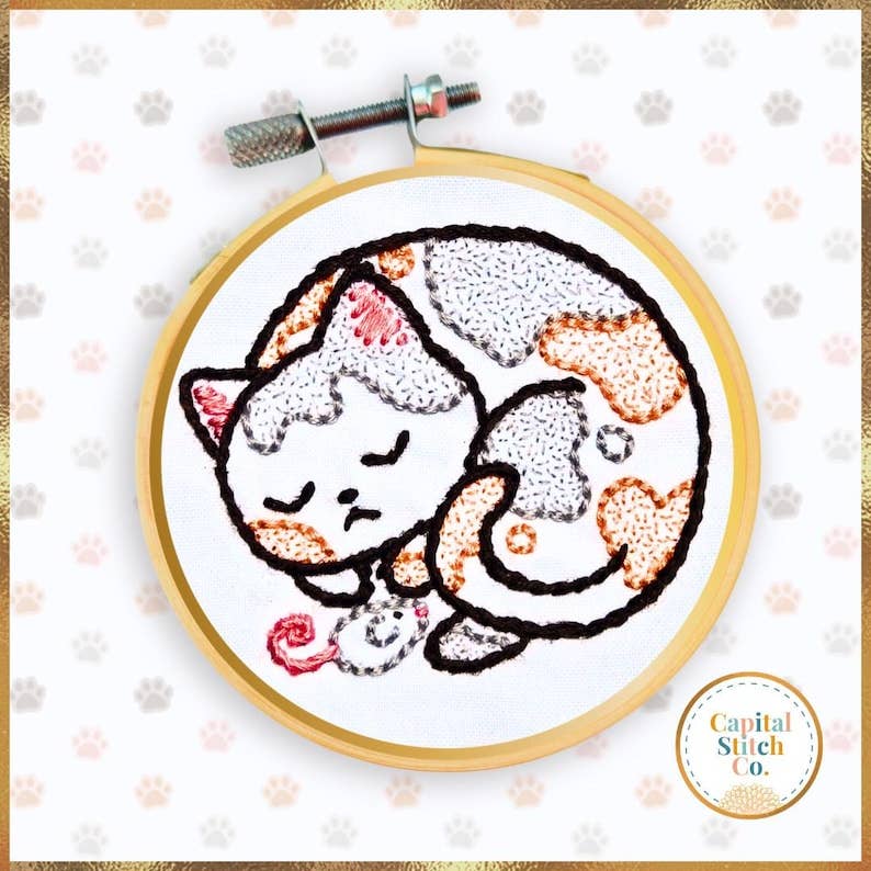 Calico Cat Nap Mini Embroidery Kit