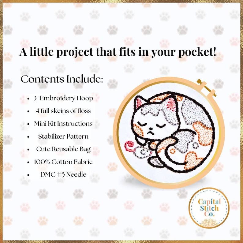 Calico Cat Nap Mini Embroidery Kit