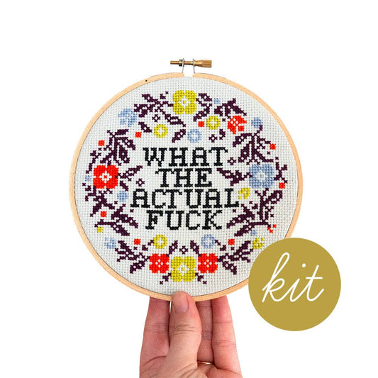 Junebug and Darlin-What the Actual Fuck, 6" Cross Stitch Kit-xstitch kit-gather here online
