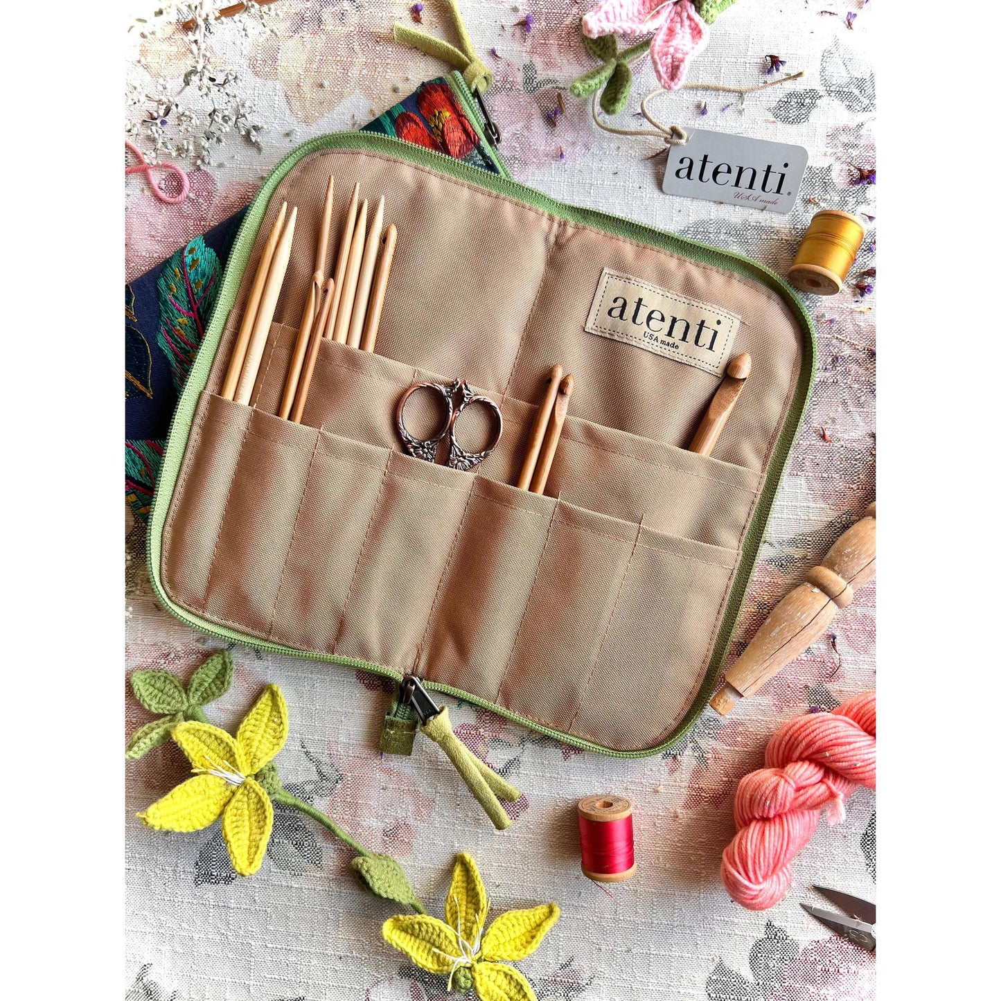 Atenti-Flora Needles, Hooks, and Tools Case-craft organizer-gather here online
