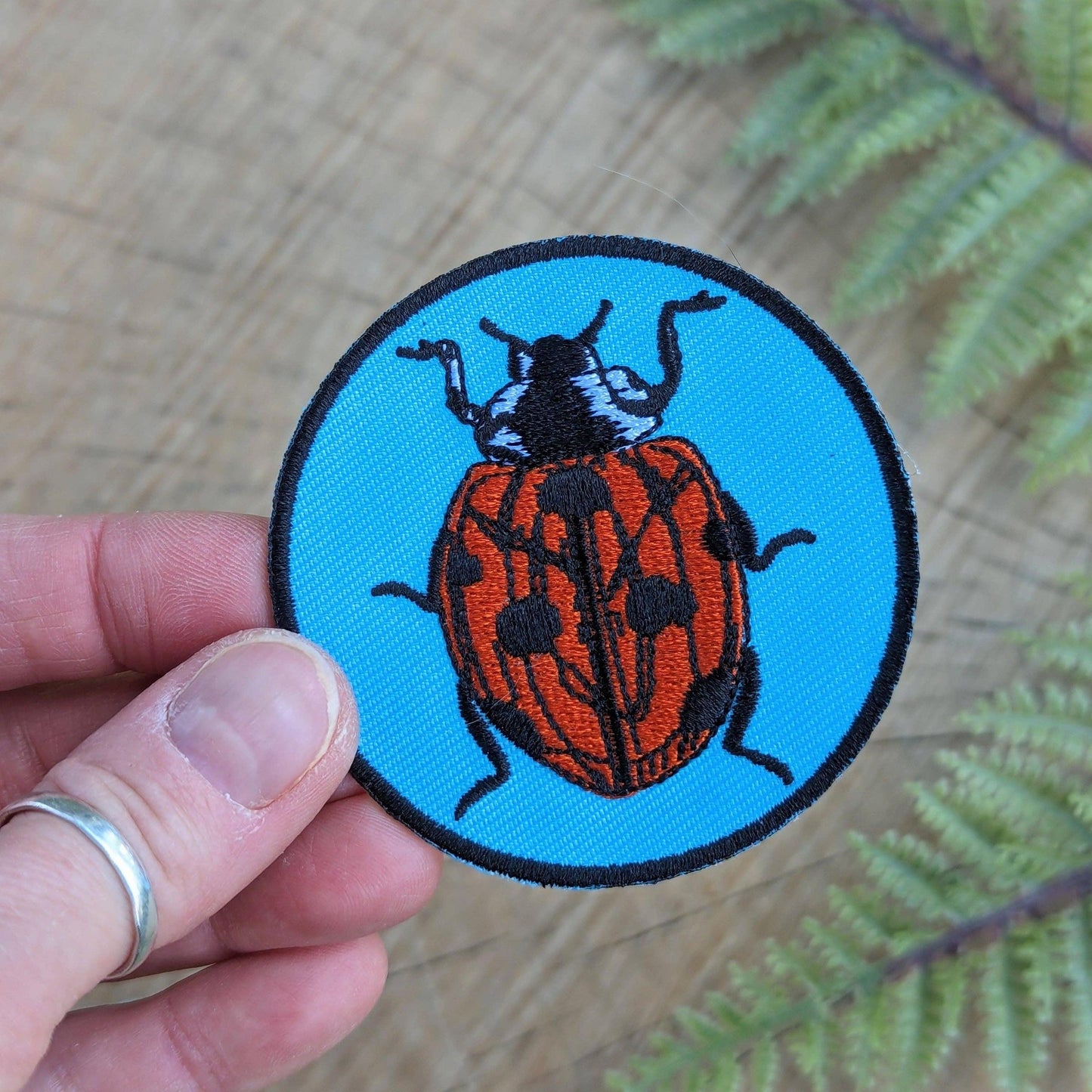 ilikesara-Iron-on patch | ladybug - blue & red 2.5" round-patches + pins-gather here online