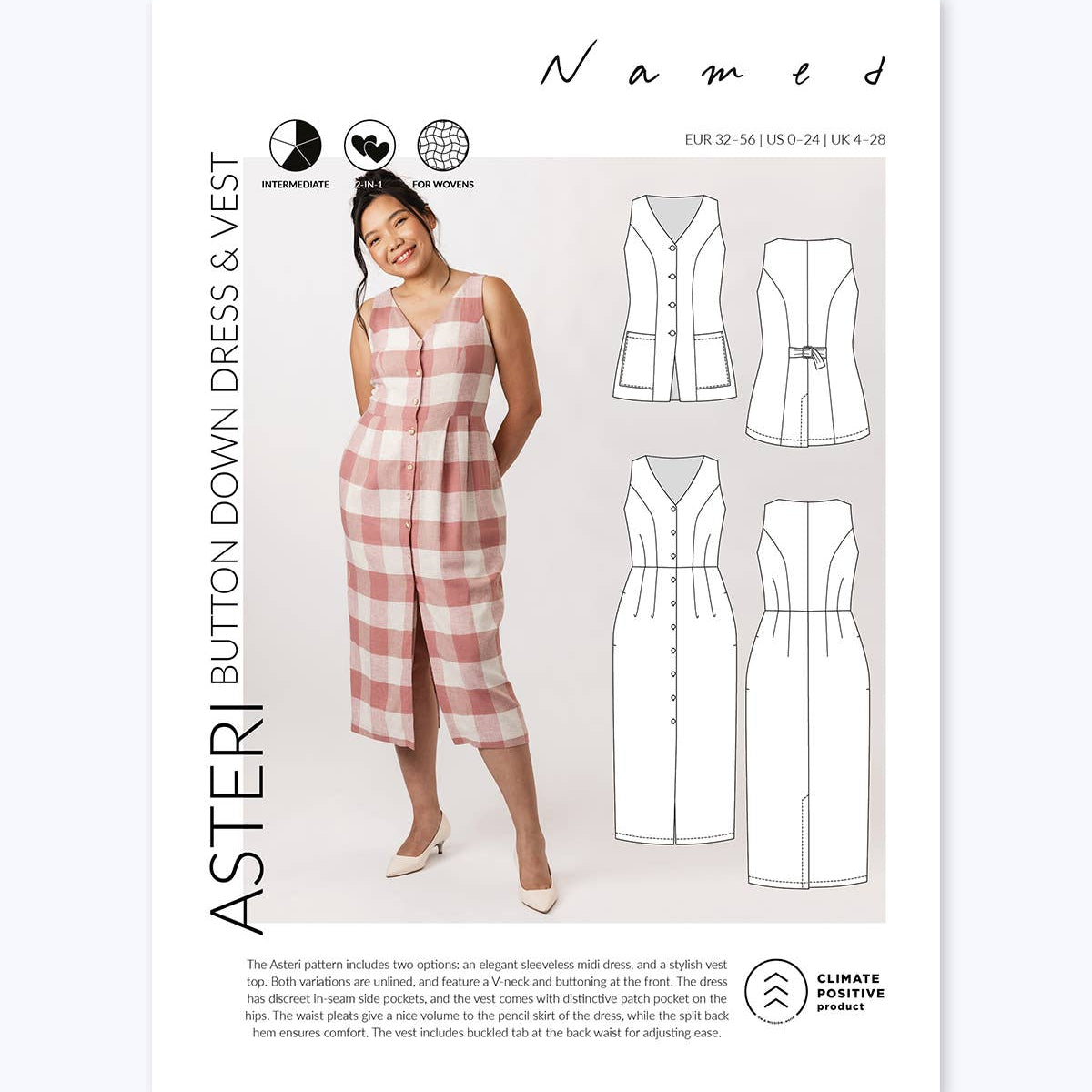Named Clothing-Asteri Button Down Dress & Vest Pattern-sewing pattern-gather here online