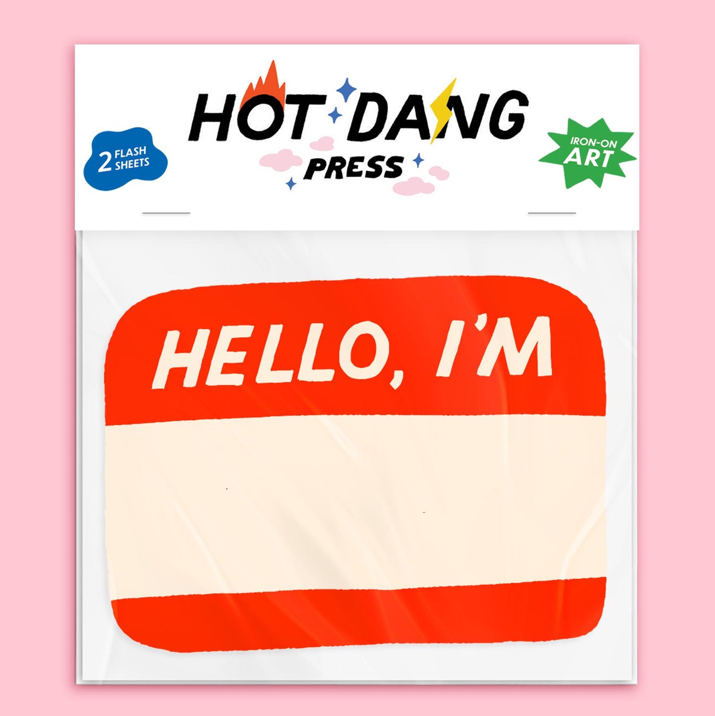 Hot Dang Press-Hello I'm Blank Name Tag Iron-On Transfer Sheet-patches + pins-gather here online