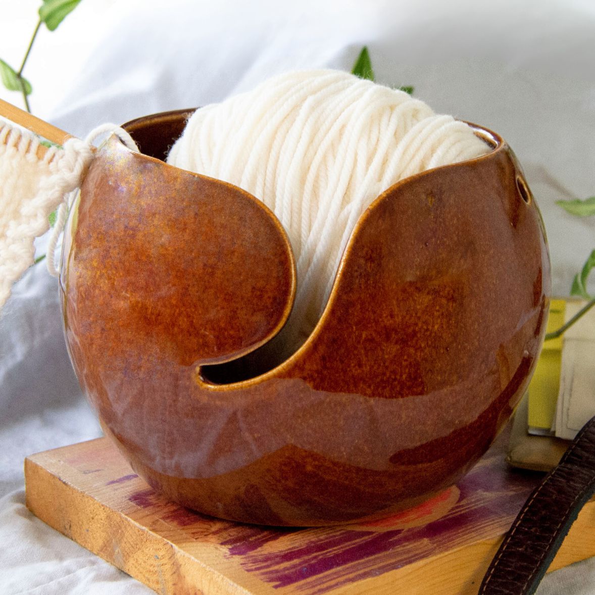 Cōppa Cōllaborative LLC-Minimal Ceramic Yarn Bowl: Cinnamon-knitting notion-gather here online