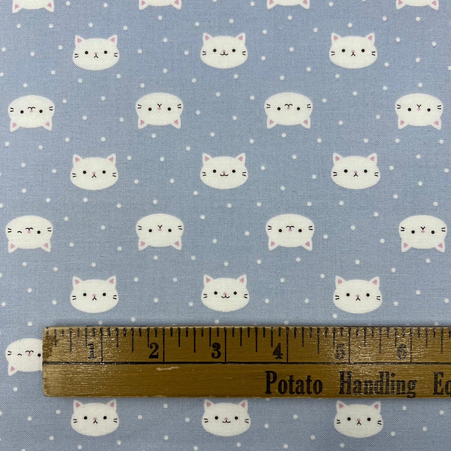 Cosmo-Soft Blue Cat Faces on Cotton Sheeting-fabric-gather here online