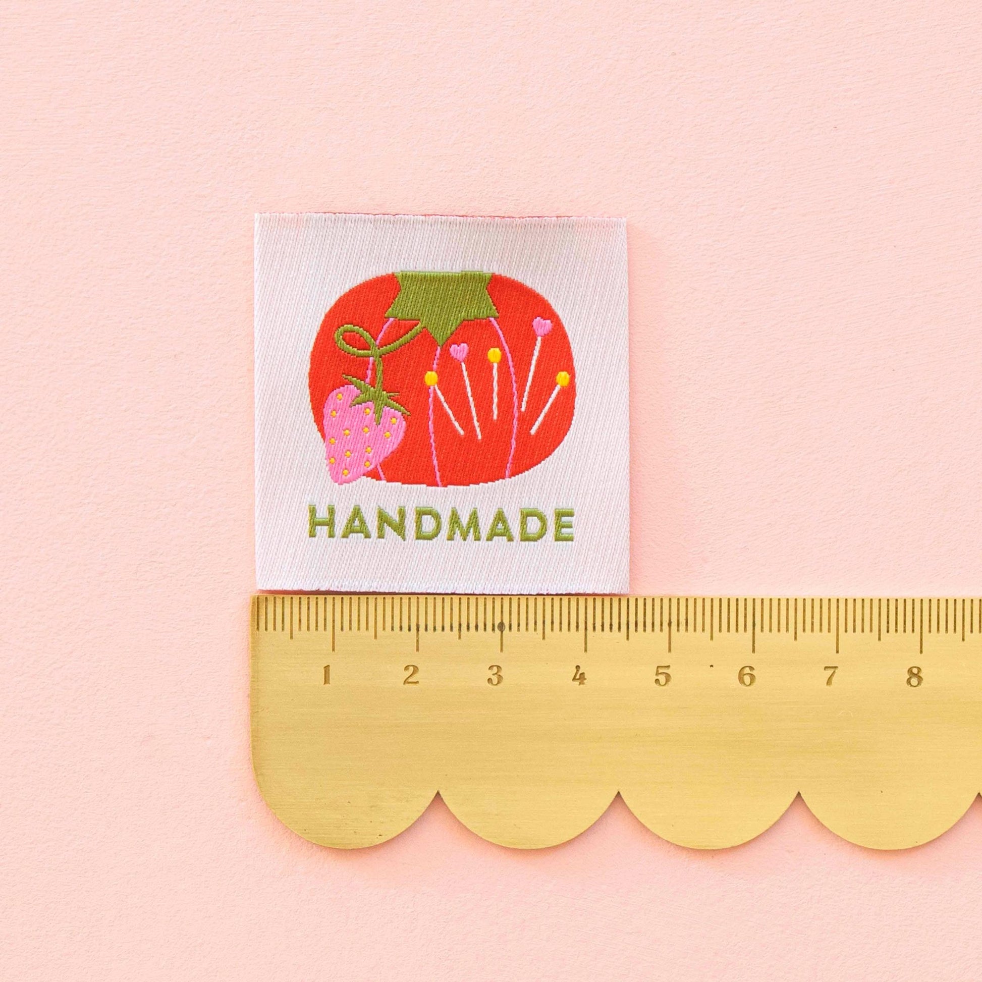 Sarah Hearts-Tomato Pin Cushion Handmade Large Sew-In Labels-sewing notion-gather here online