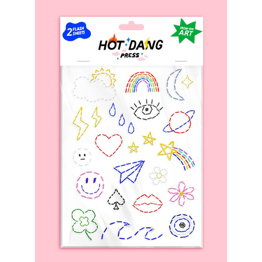 Hot Dang Press-Charms Embroidery Iron-On Transfer Sheet Set-patches + pins-gather here online