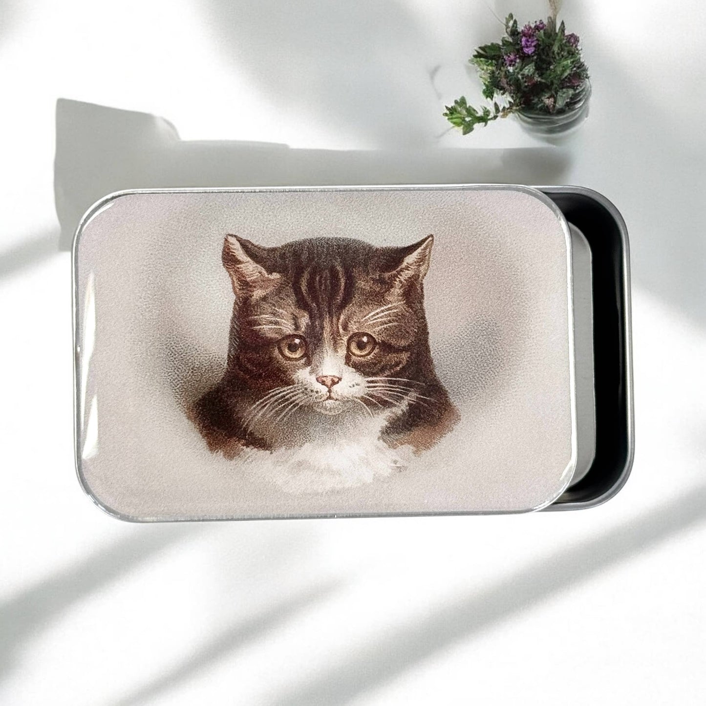 Firefly Notes-Vintage Brown Cat Notions Tin-craft organizer-Large-gather here online