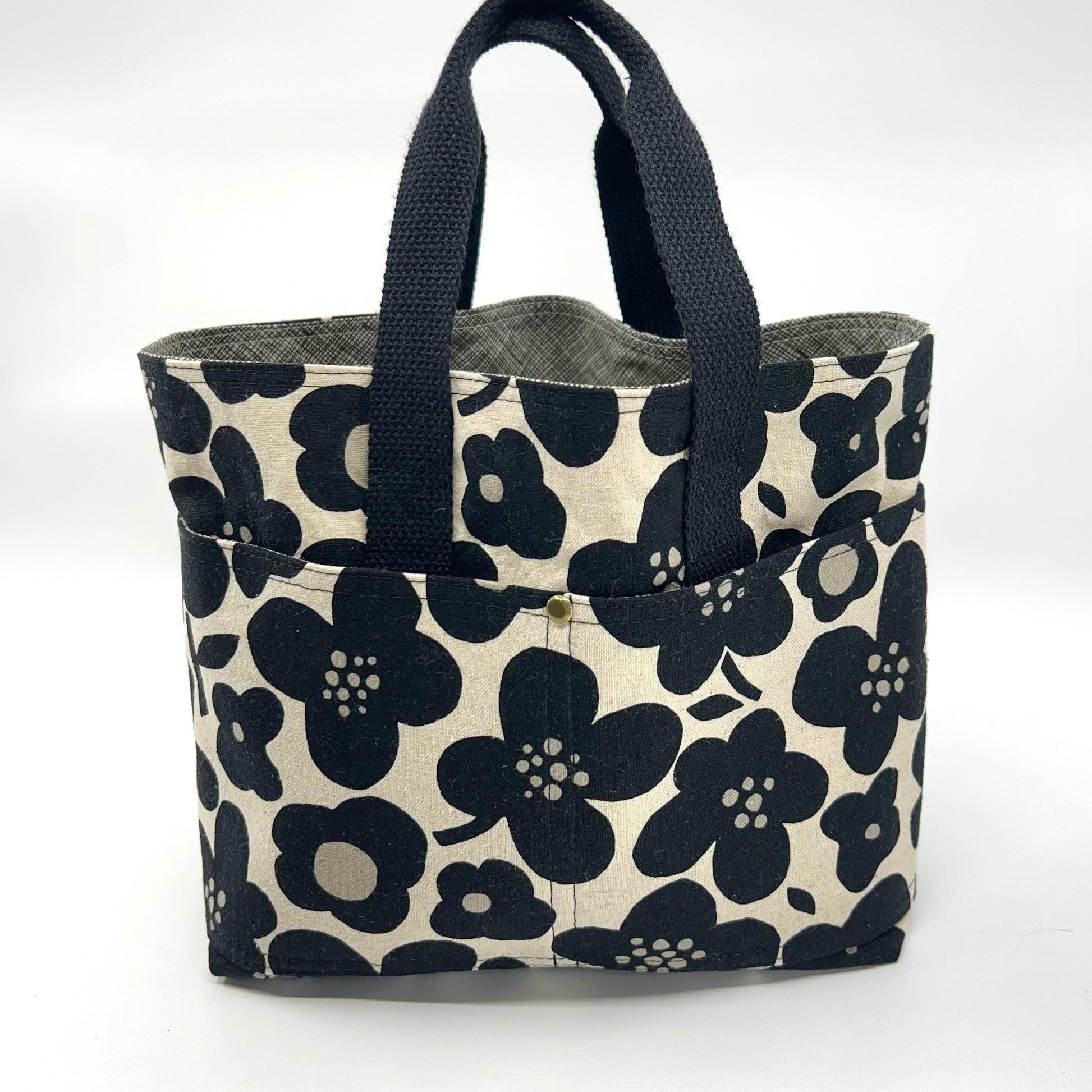Denise Snow Williams-One of a Kind Open-Top Project Bags - October 2026-craft organizer-Medium - Bold Black Blooms w/ Int & Ext Pockets-gather here online
