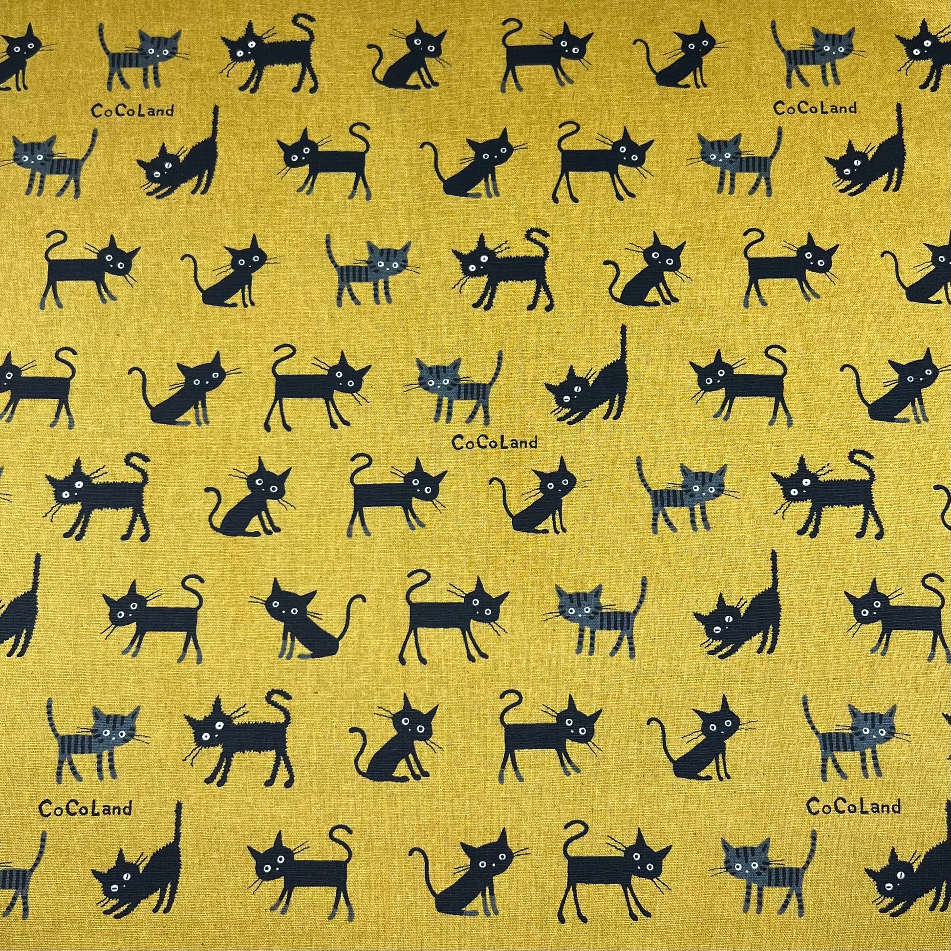 Hishiei-Cocoland Large Black Cats on Cotton/Linen Canvas-fabric-gather here online