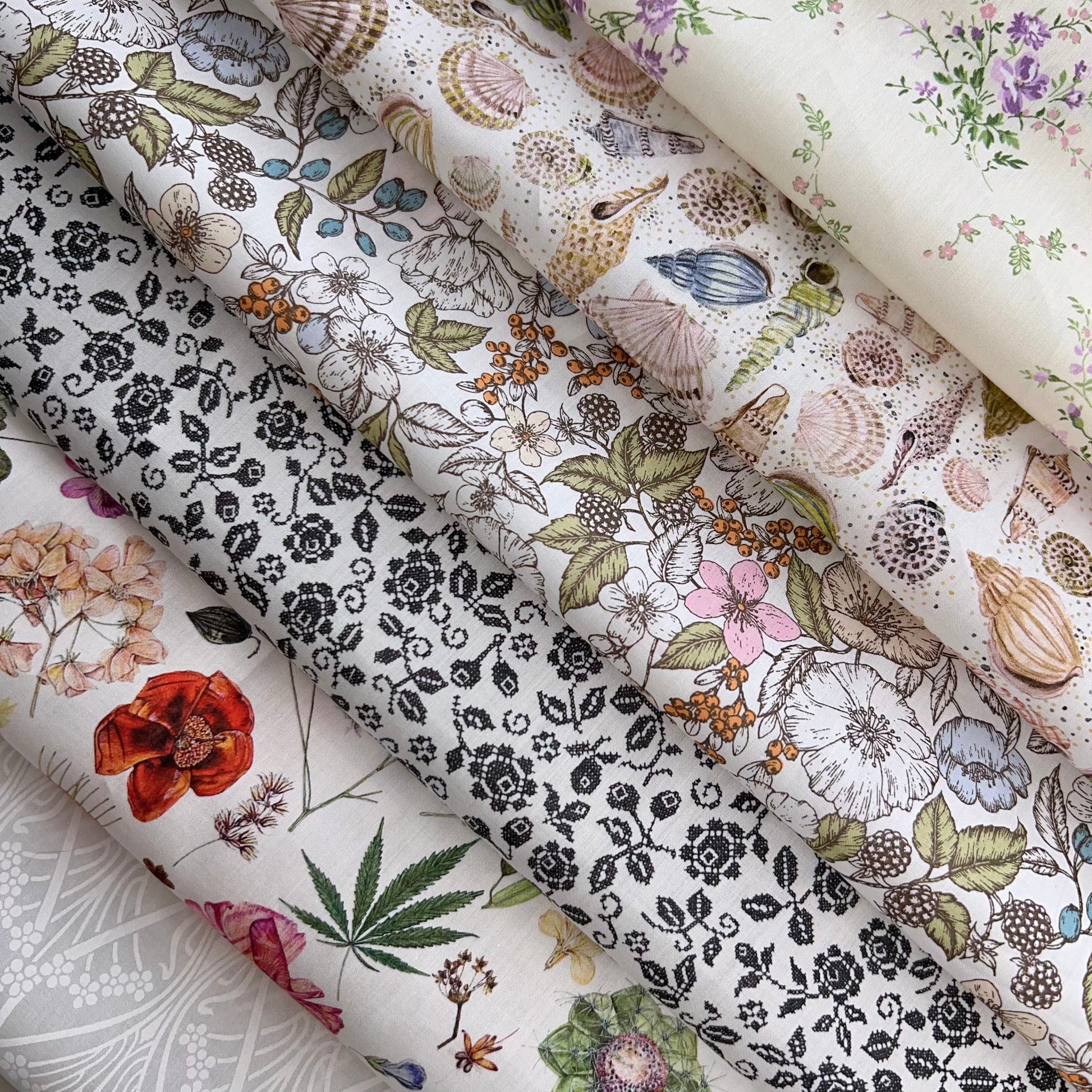 Liberty of London-Tana Lawn Color Bundle - White/Cream (6 pieces)-fat quarters-gather here online