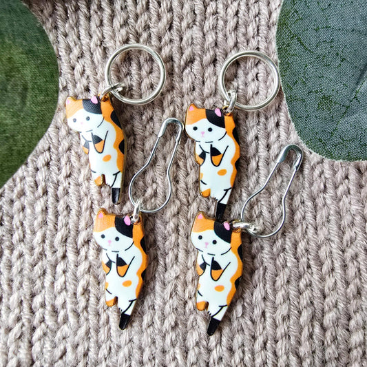Knit and Purr-Hannah Calico Cat Stitch Markers-knitting notion-gather here online