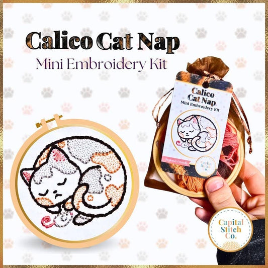 Calico Cat Nap Mini Embroidery Kit