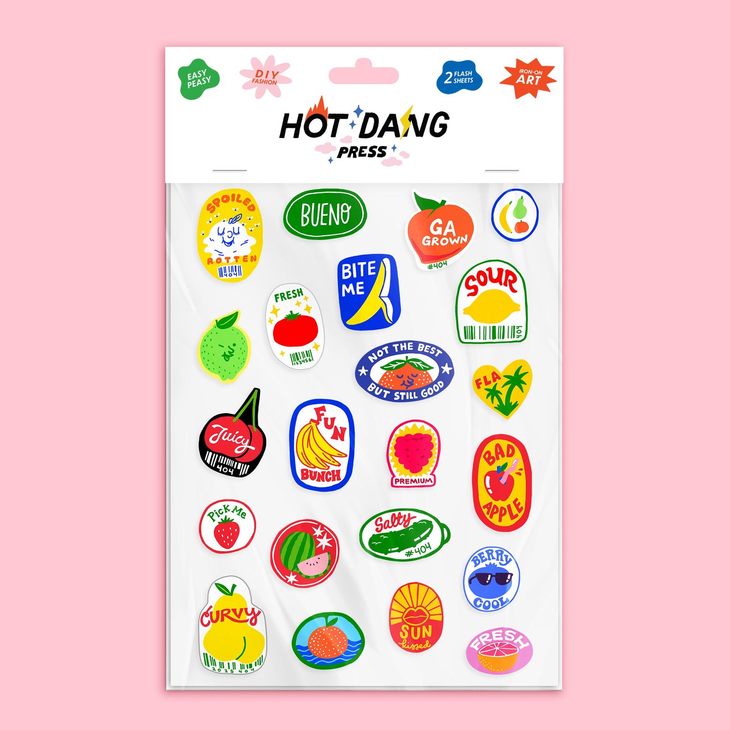 Hot Dang Press-Produce Stickers Iron-On Transfer Sheet Set-patches + pins-gather here online