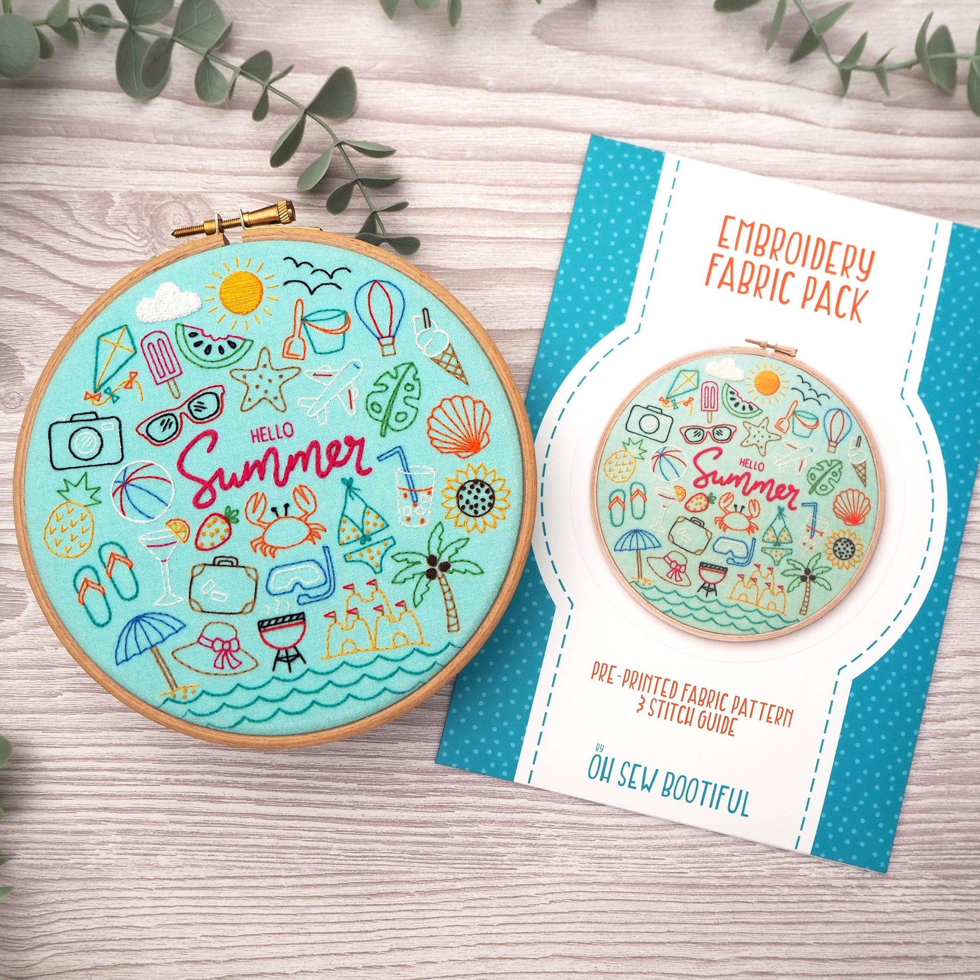 Oh Sew Bootiful-Hello Summer Embroidery Pattern Fabric Pack-embroidery kit-gather here online