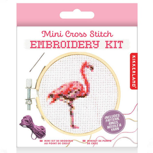Kikkerland-Mini Cross Stitch Embroidery Kit Flamingo-xstitch kit-gather here online