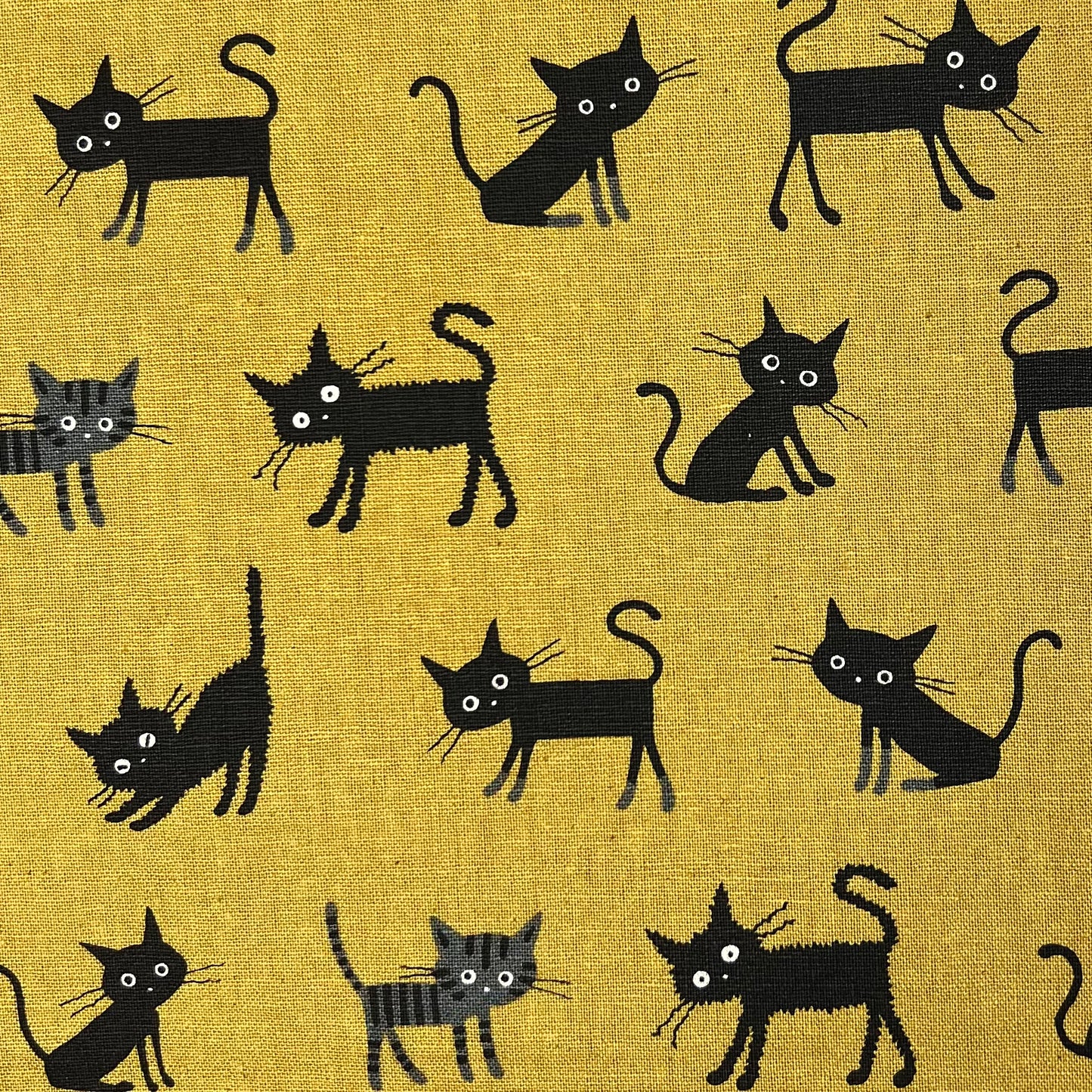 Hishiei-Cocoland Large Black Cats on Cotton/Linen Canvas-fabric-gather here online