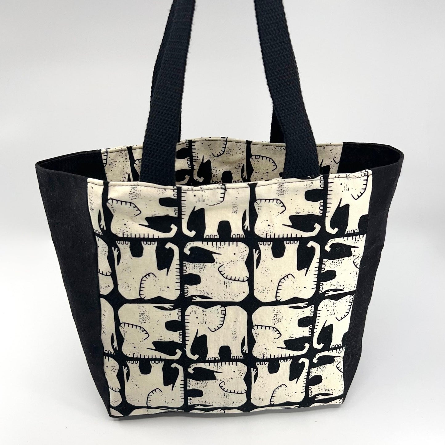 Denise Snow Williams-One of a Kind Open-Top Project Bags - October 2026-craft organizer-Medium - Black Elephants w/ Int Zip Pocket-gather here online