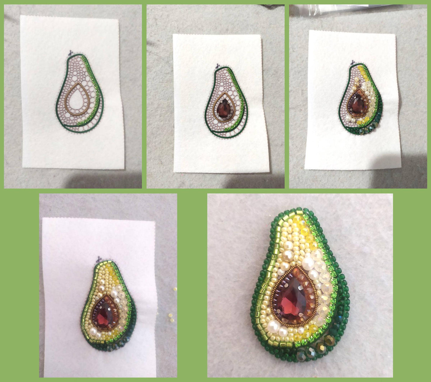 Avocado Brooch Kit: DIY Embroidery Jewelry Making