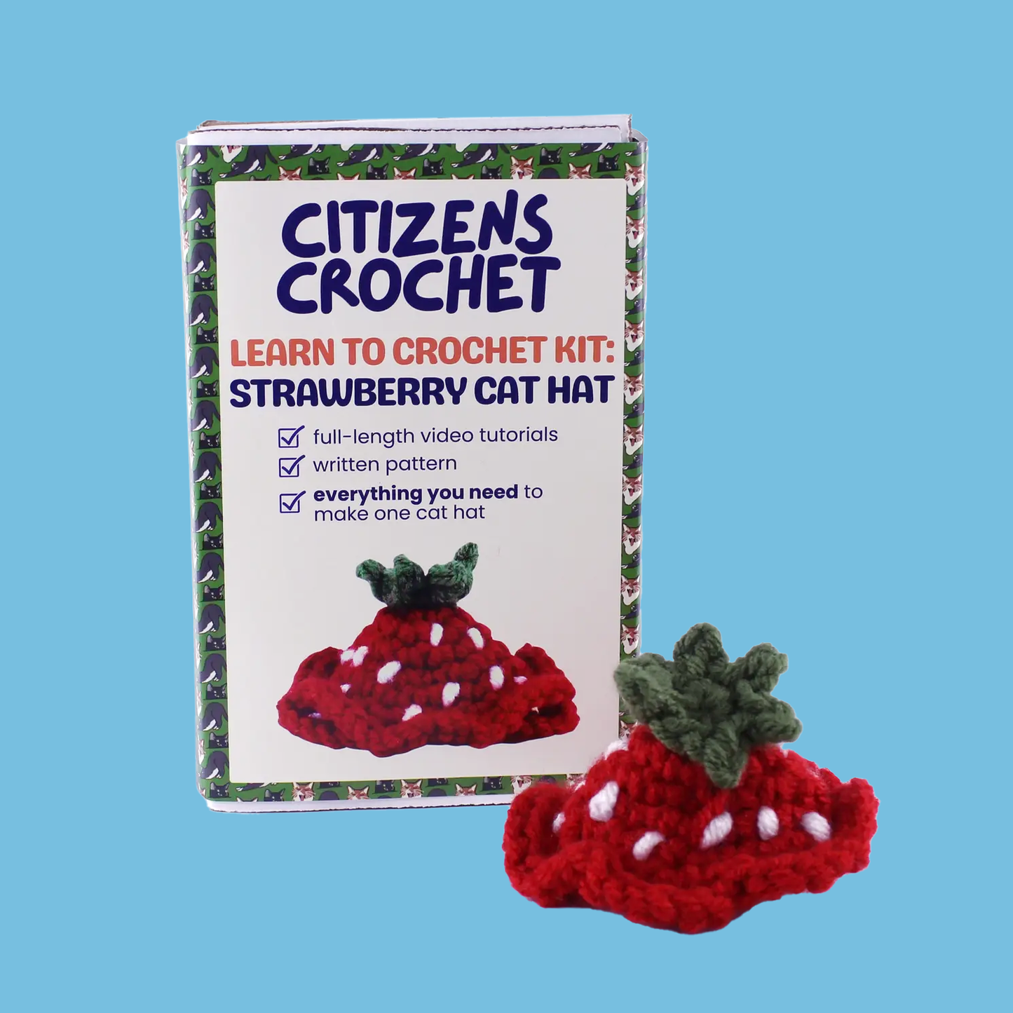 Strawberry Cat Hat - Beginner Crochet Kit
