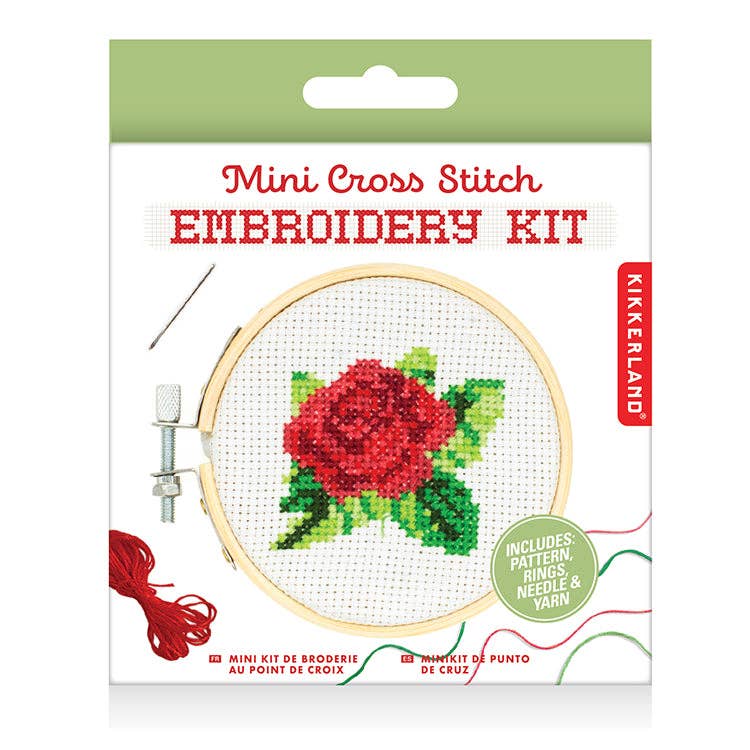 Kikkerland-Mini Cross Stitch Embroidery Kit - Rose-xstitch kit-gather here online