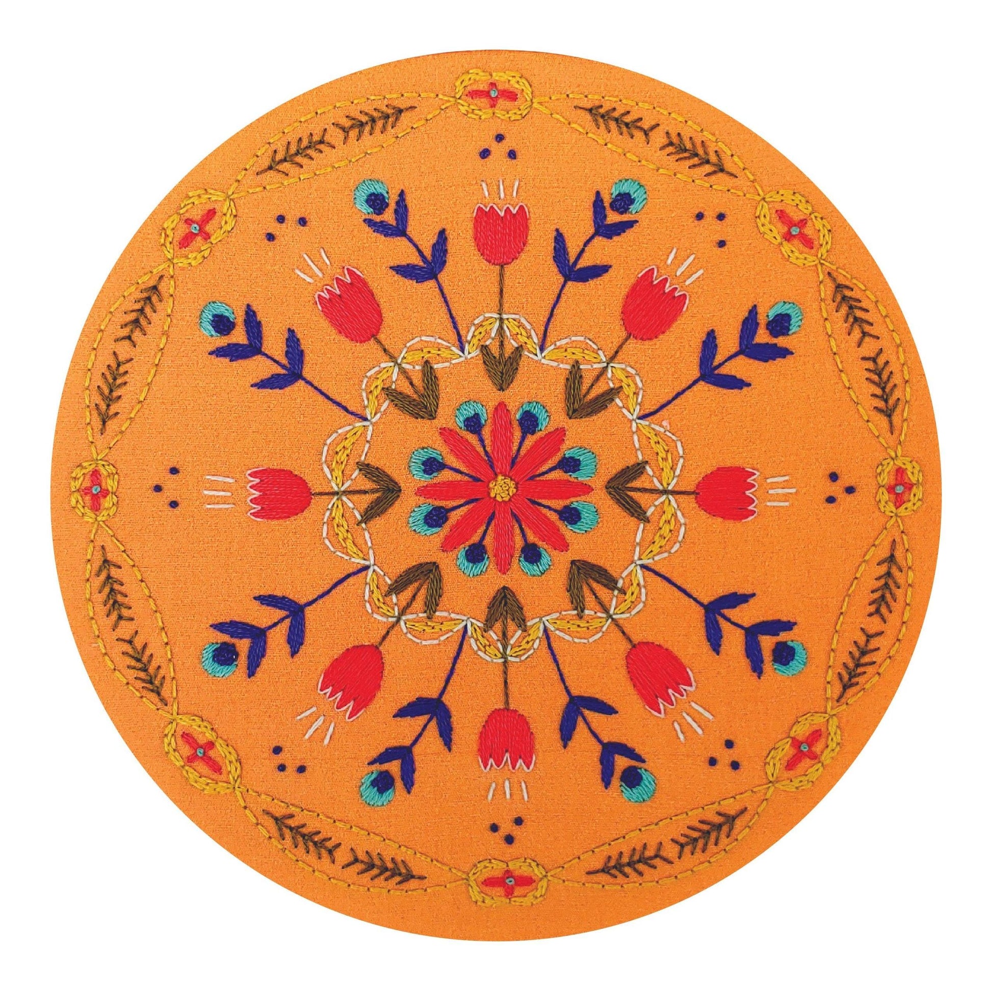 CozyBlue-Tangerine Mandala Pre-Printed Fabric Embroidery Pattern-embroidery pattern-gather here online