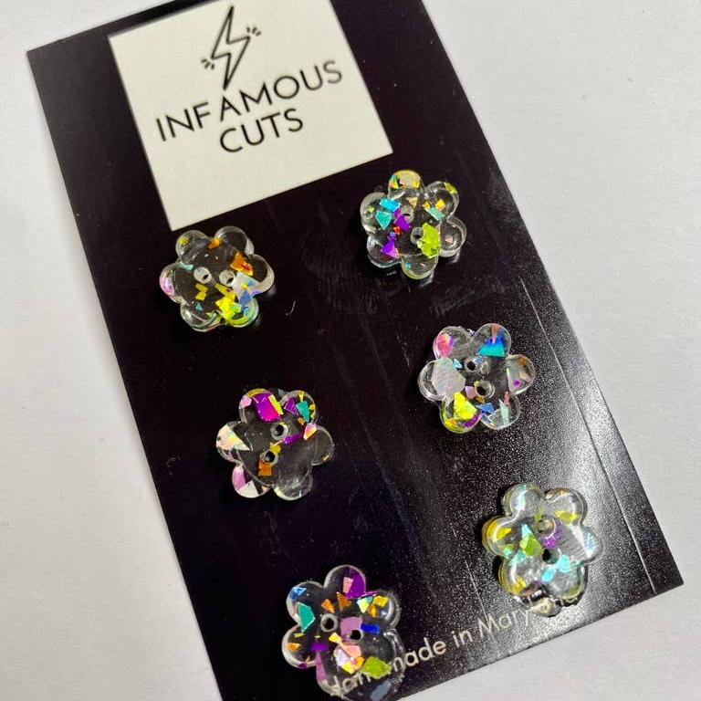 Infamous Cuts-1/2" Confetti Glitter Flower Acrylic Button Card-button-gather here online