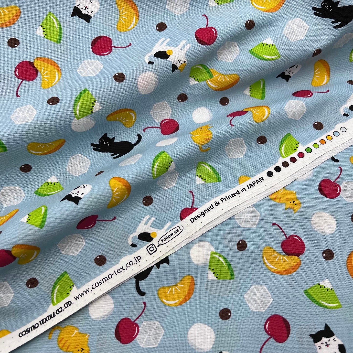 Cosmo-Fruit Cube Cats on Cotton Sheeting-fabric-gather here online