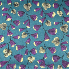 Handworks Fabric-Closed Violet Blooms Teal on 80/20% Cotton/Linen sheeting-fabric-gather here online