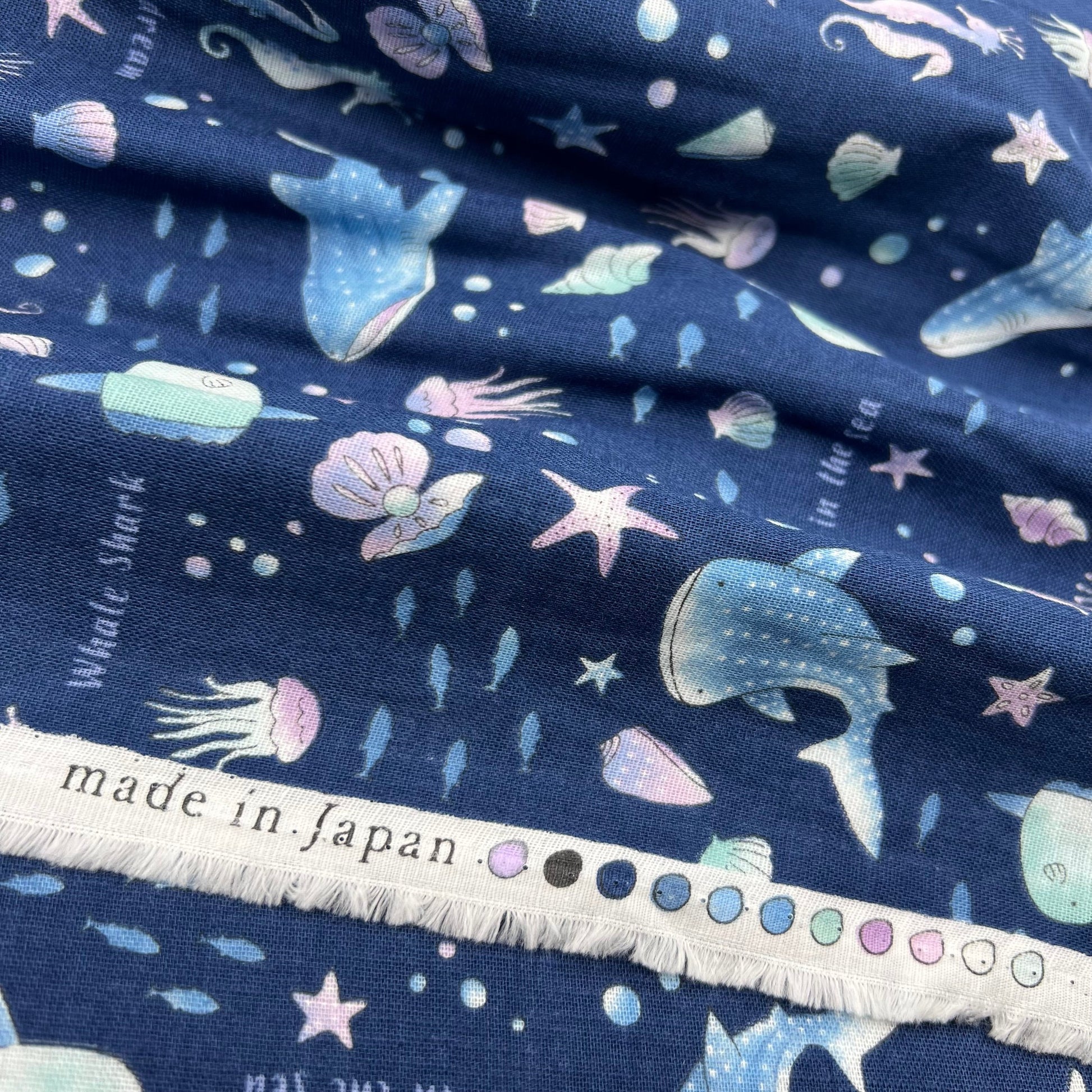 Kokka-Undersea Gentle Giants on Cotton Double Gauze-fabric-gather here online