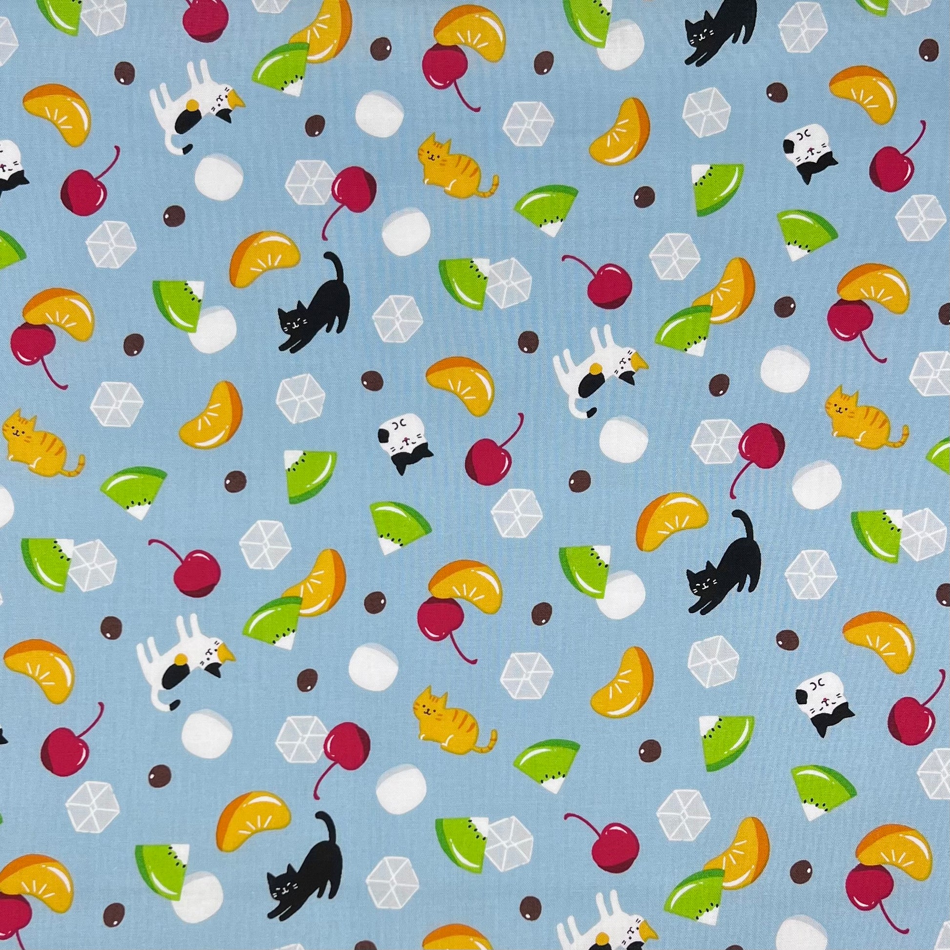 Cosmo-Fruit Cube Cats on Cotton Sheeting-fabric-gather here online