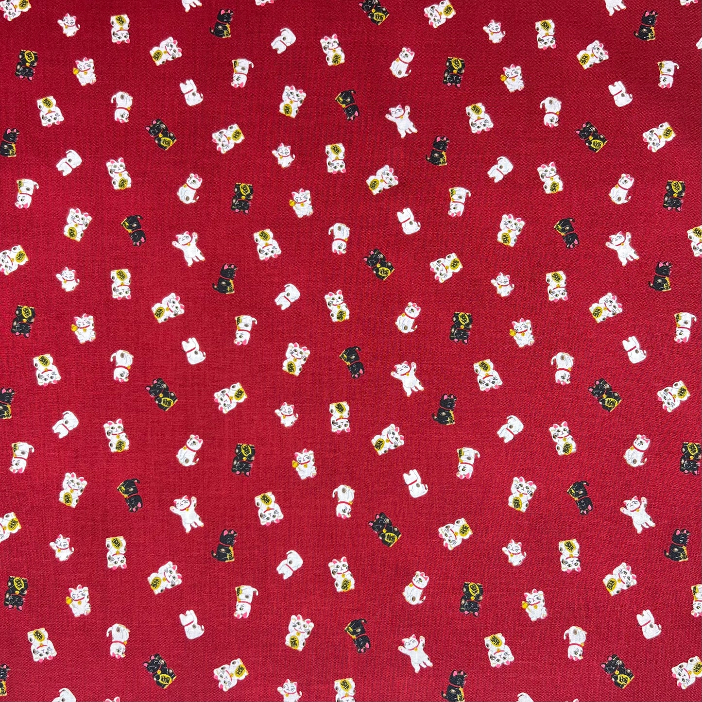 Hishiei-Lucky Cats Red on Cotton Sheeting-fabric-gather here online