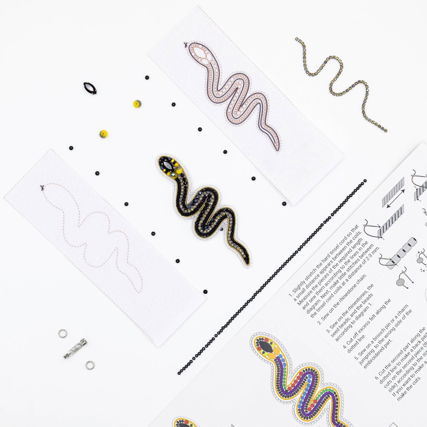 Bead Embroidery Kit: Grass Snake Brooch DIY Craft Set