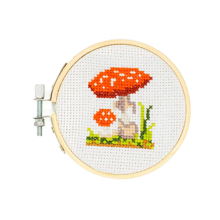 Kikkerland-Mini Cross Stitch Embroidery Kit - Mushroom-xstitch kit-gather here online