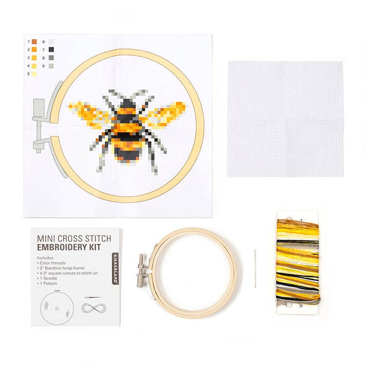 Kikkerland-Bee Mini Cross Stitch Embroidery Kit-xstitch kit-gather here online