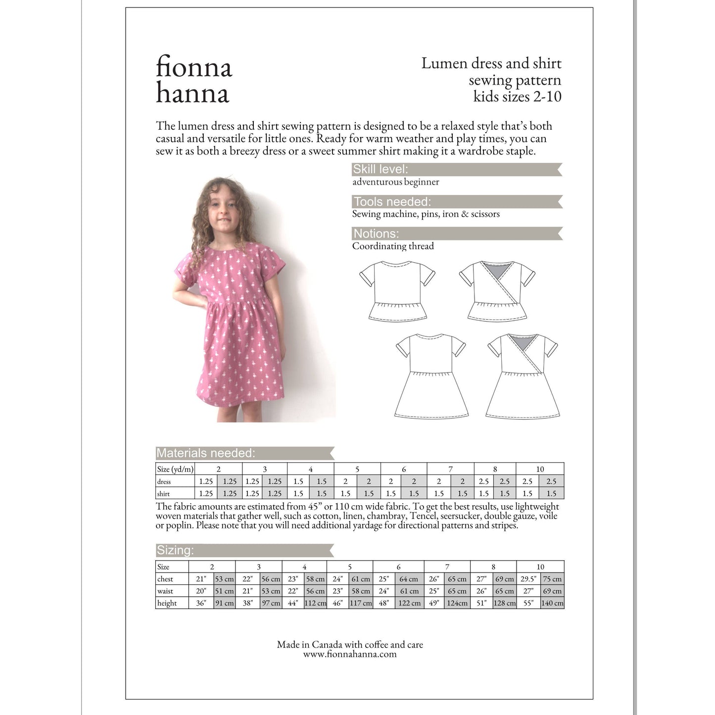 Fionna Hanna-Lumen Dress & Shirt Pattern-sewing pattern - kids-gather here online