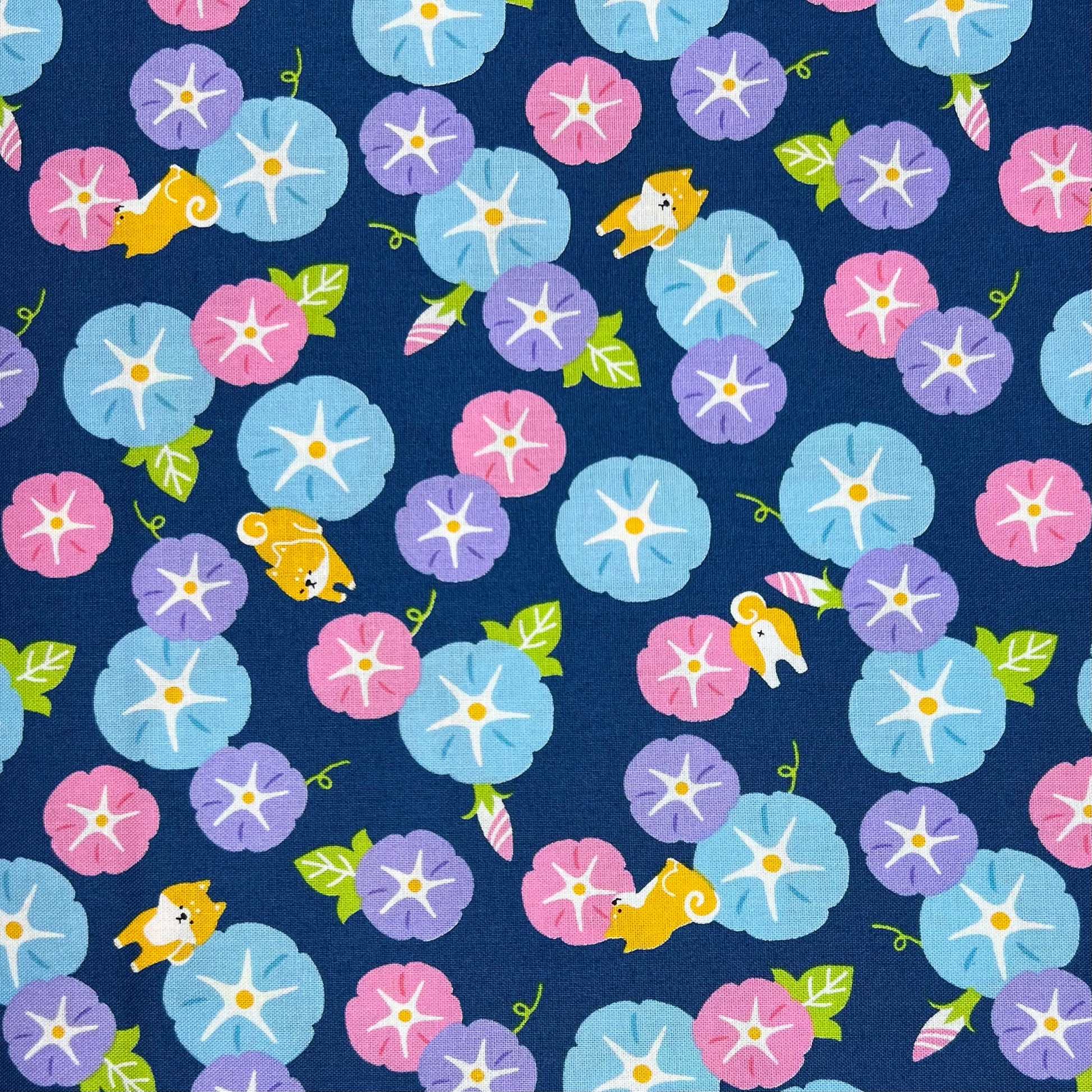 Cosmo-Shiba Hibiscus on Cotton Sheeting-fabric-gather here online